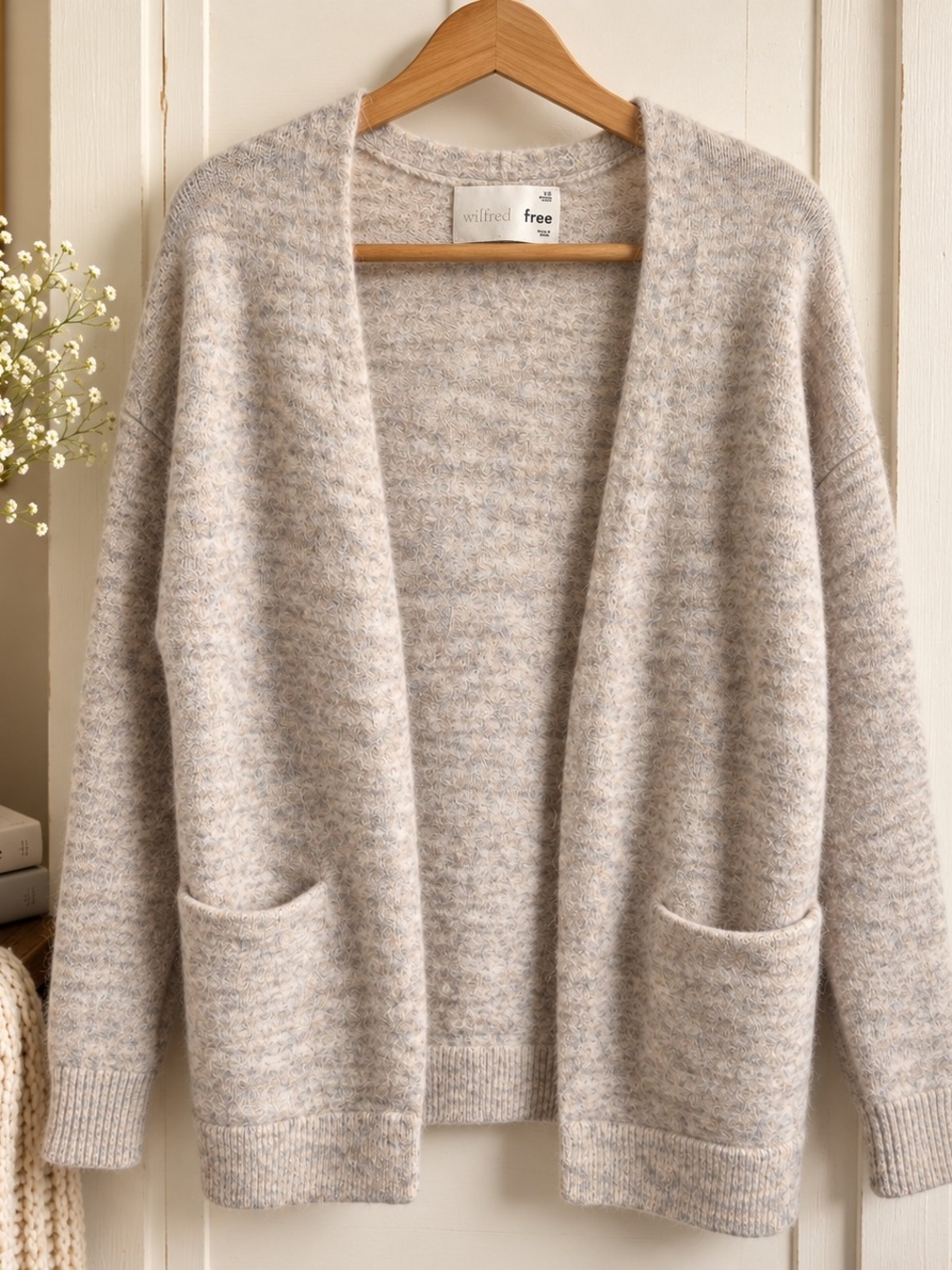 Wilfred Free Aritzia Oversized Wool Alpaca Open Cardigan XS Oatmeal